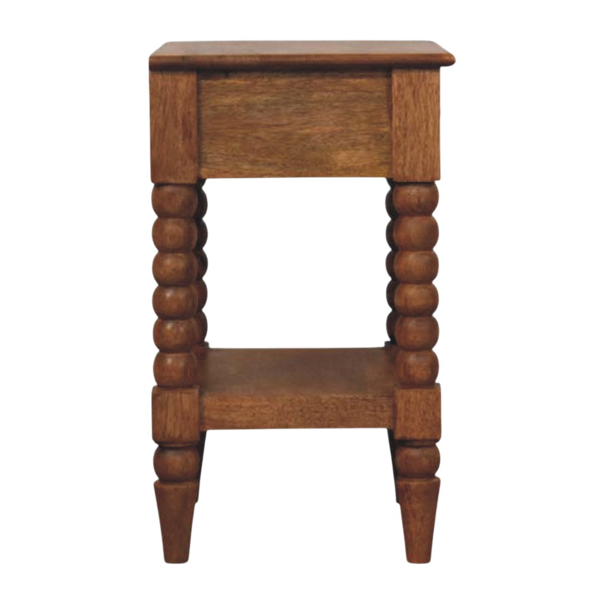 Langham Open Bedside Table in Amber, side view showing the depth.