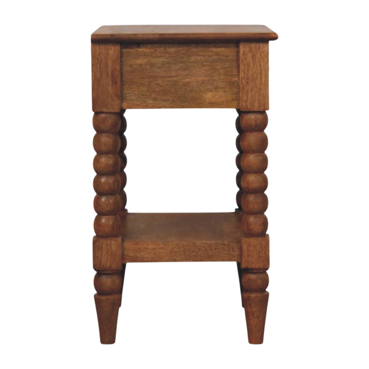 Langham Open Bedside Table in Amber, side view showing the depth.