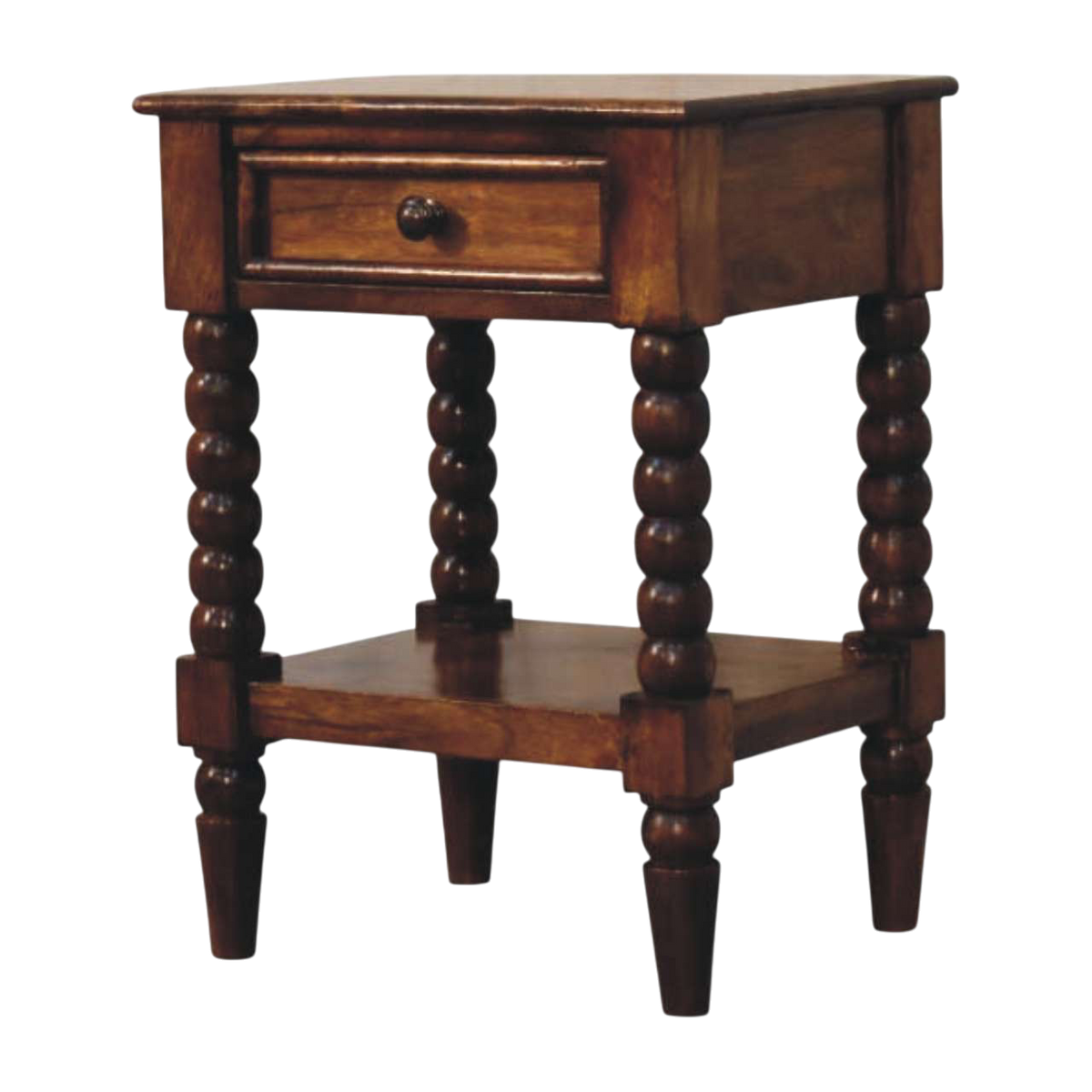 Langham Open Bedside Table in Russet, three-quarter view showing the full profile.