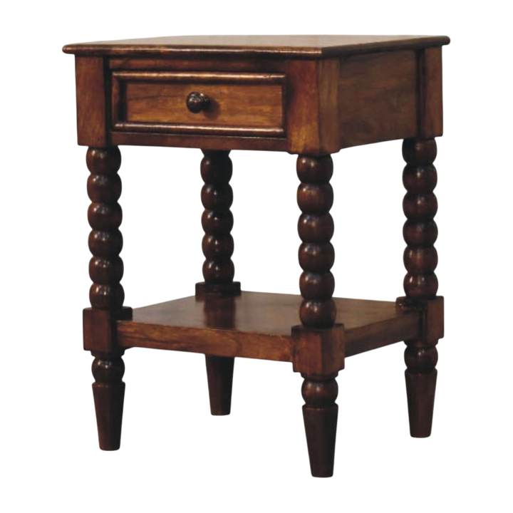 Langham Open Bedside Table in Russet, three-quarter view showing the full profile.