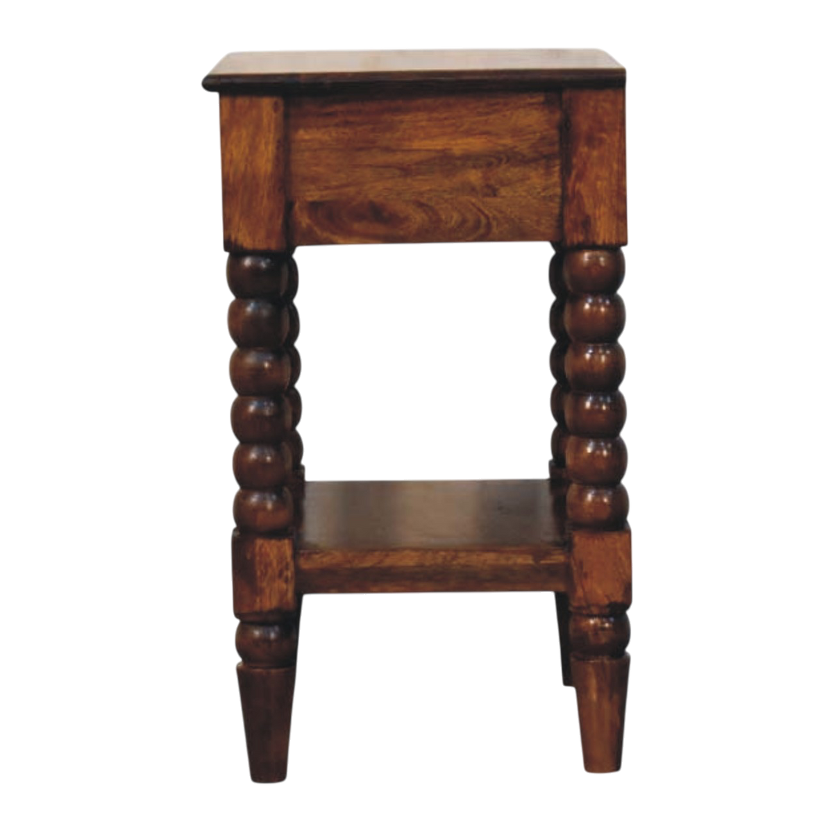 Langham Open Bedside Table in Russet, side view showing the depth.
