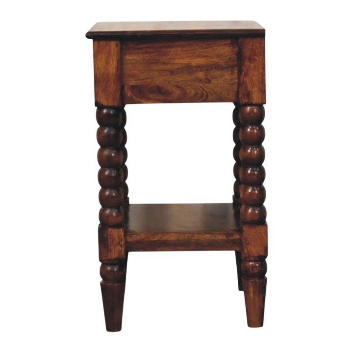 Langham Open Bedside Table in Russet, side view showing the depth.