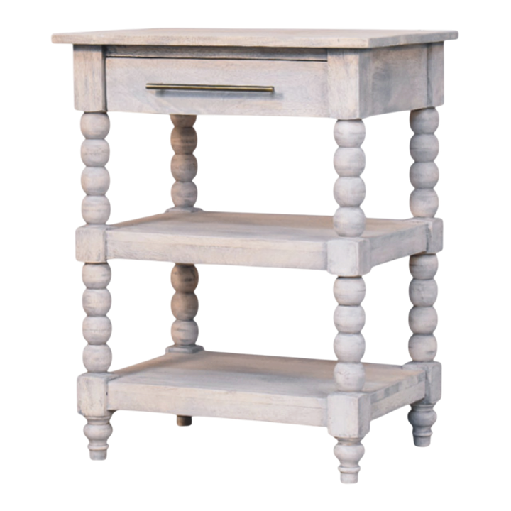 Langham Open Side Table in Salt, three-quarter view showing the full profile.