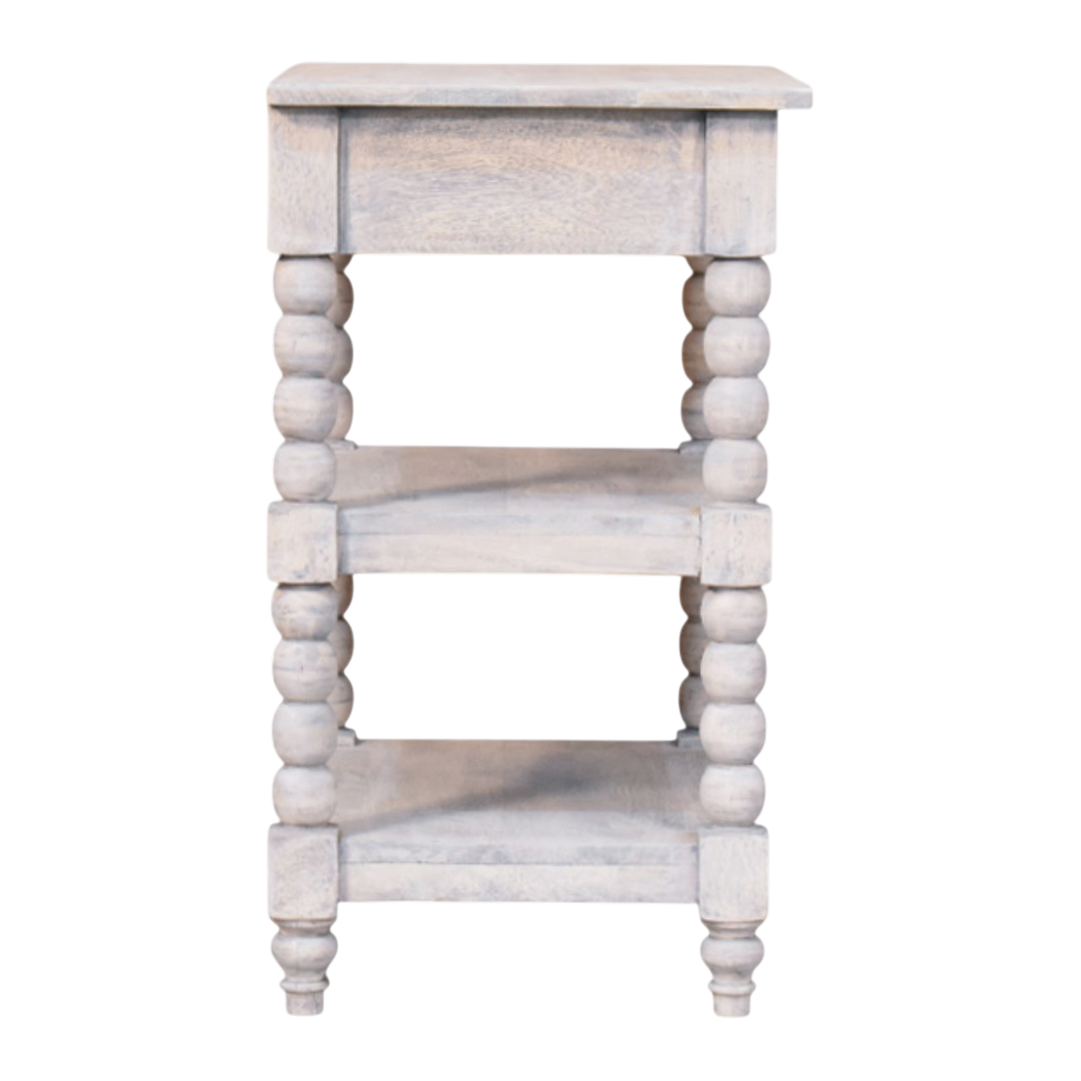 Langham Open Side Table in Salt, side view showing the depth.