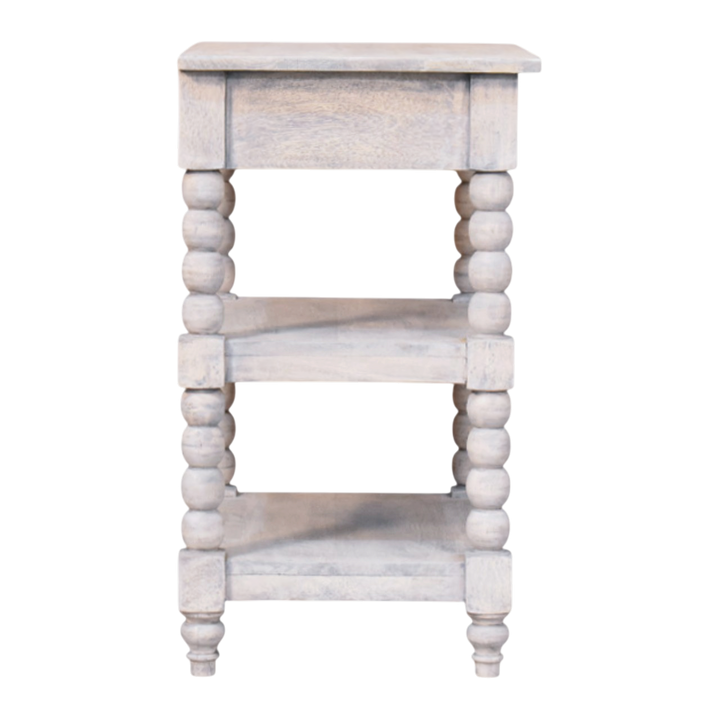 Langham Open Side Table in Salt, side view showing the depth.