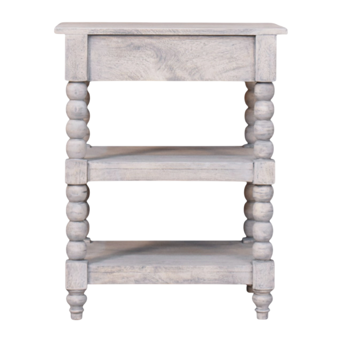 Langham Open Side Table in Salt, rear view.