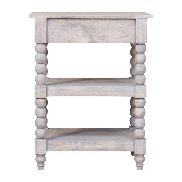 Langham Open Side Table in Salt, rear view.