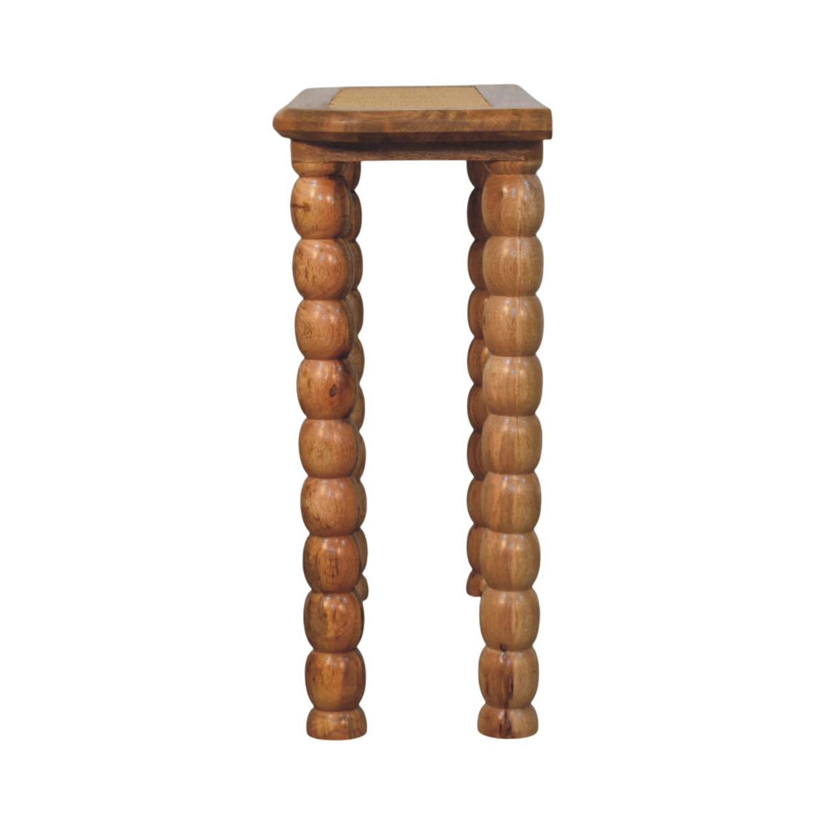 Langham Rattan-Top Console Table in Amber with Natural Rattan, side view showing the depth.