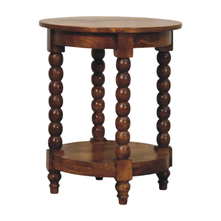 Langham Round Side Table in Russet, three-quarter view showing the full profile.