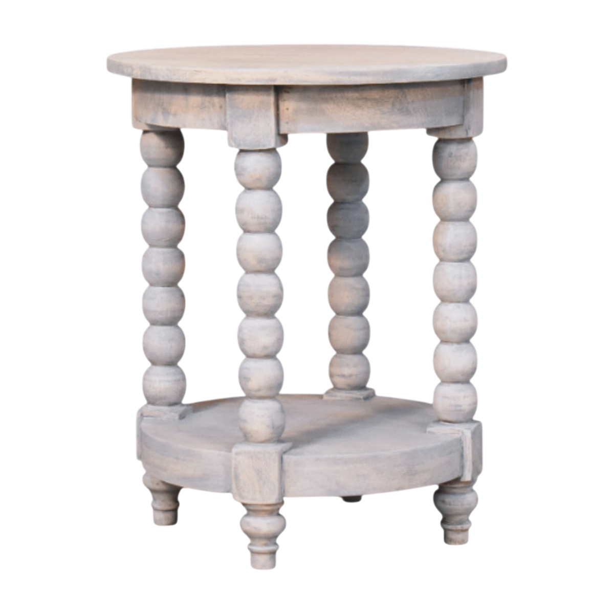 Langham Round Side Table in Salt, three-quarter view showing the full profile.