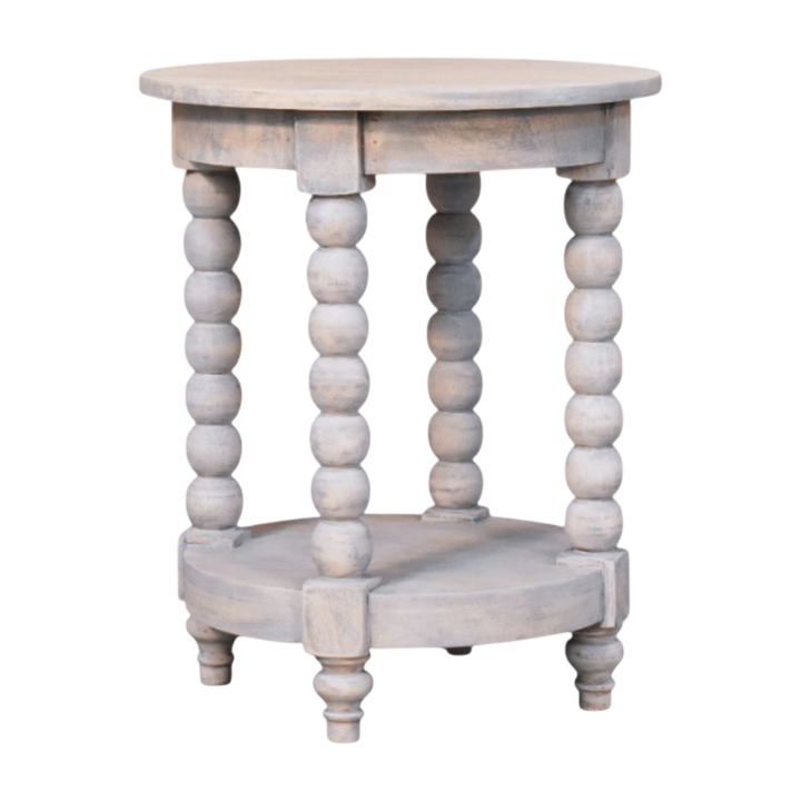 Langham Round Side Table in Salt, three-quarter view showing the full profile.