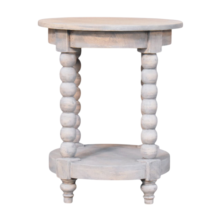 Langham Round Side Table in Salt, side view showing the depth.