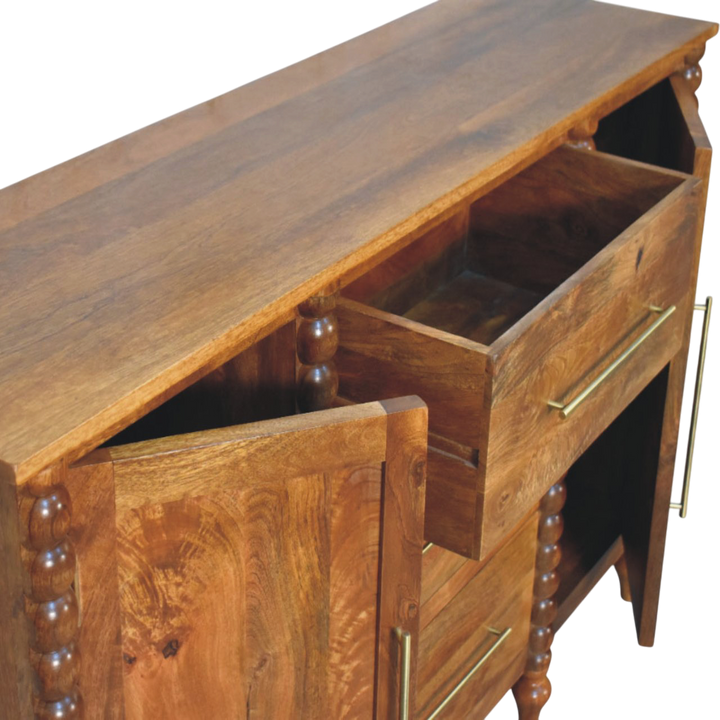 Langham Sideboard in Amber, shown with the doors open.