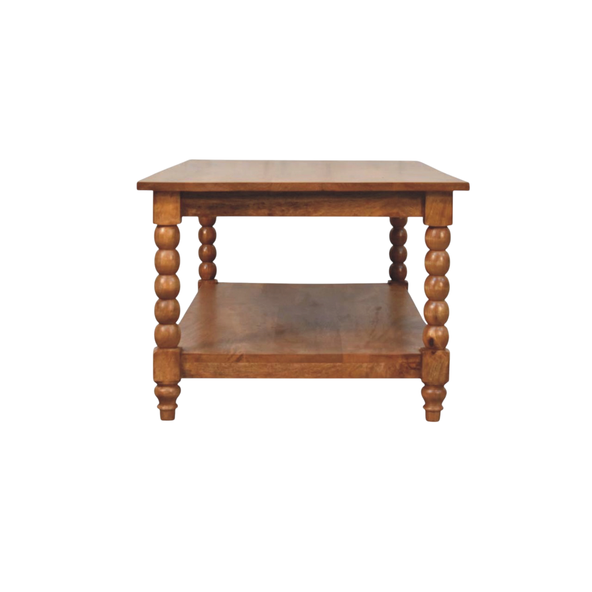 Langham Spindle Coffee Table in Amber, side view showing the depth.