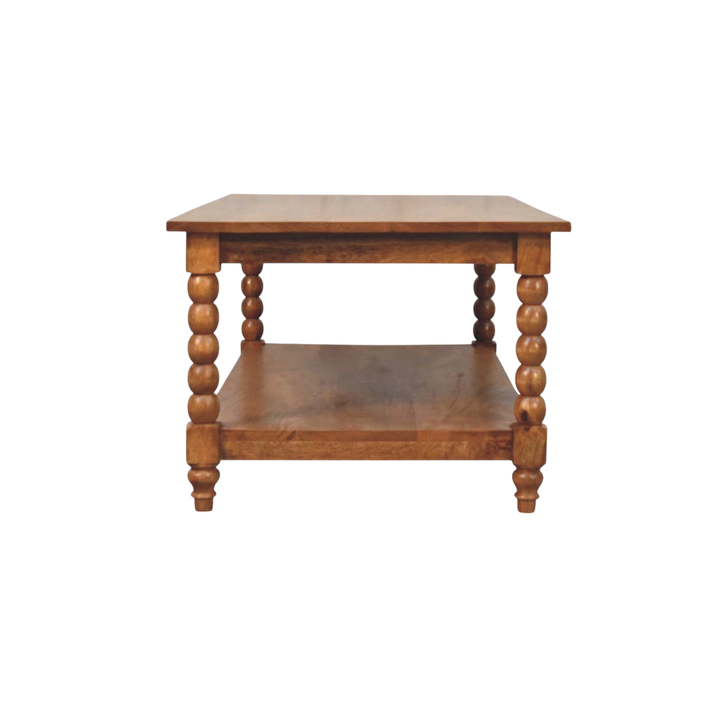 Langham Spindle Coffee Table in Amber, side view showing the depth.