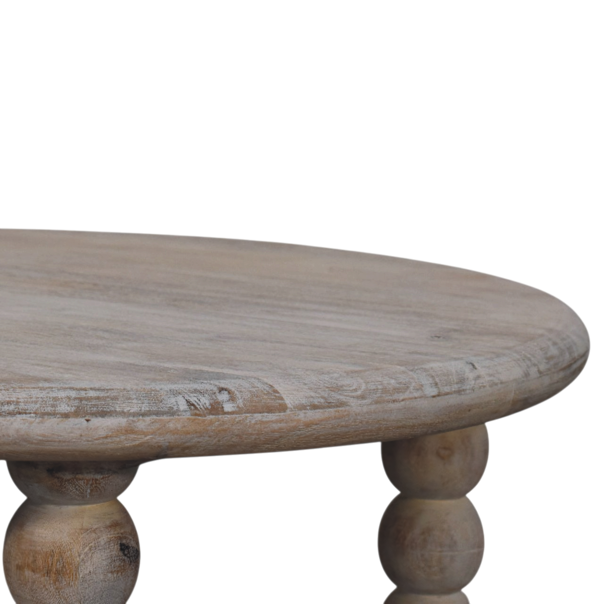 Close view of the top on the Langham Spindle Coffee Table in Driftwood.