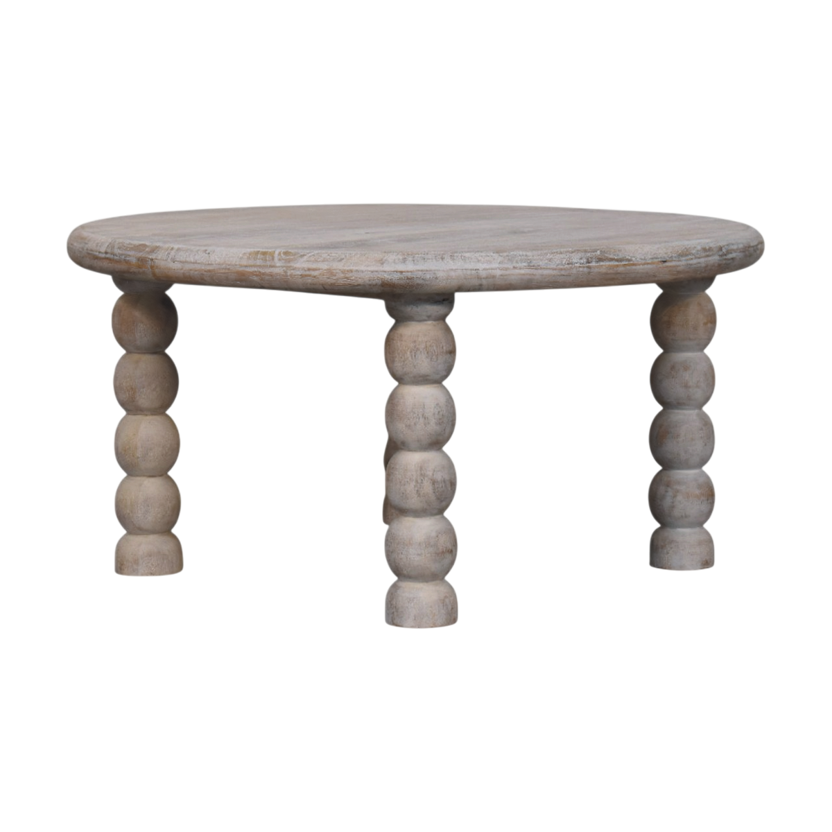 Langham Spindle Coffee Table in Driftwood, three-quarter view from the opposite side.