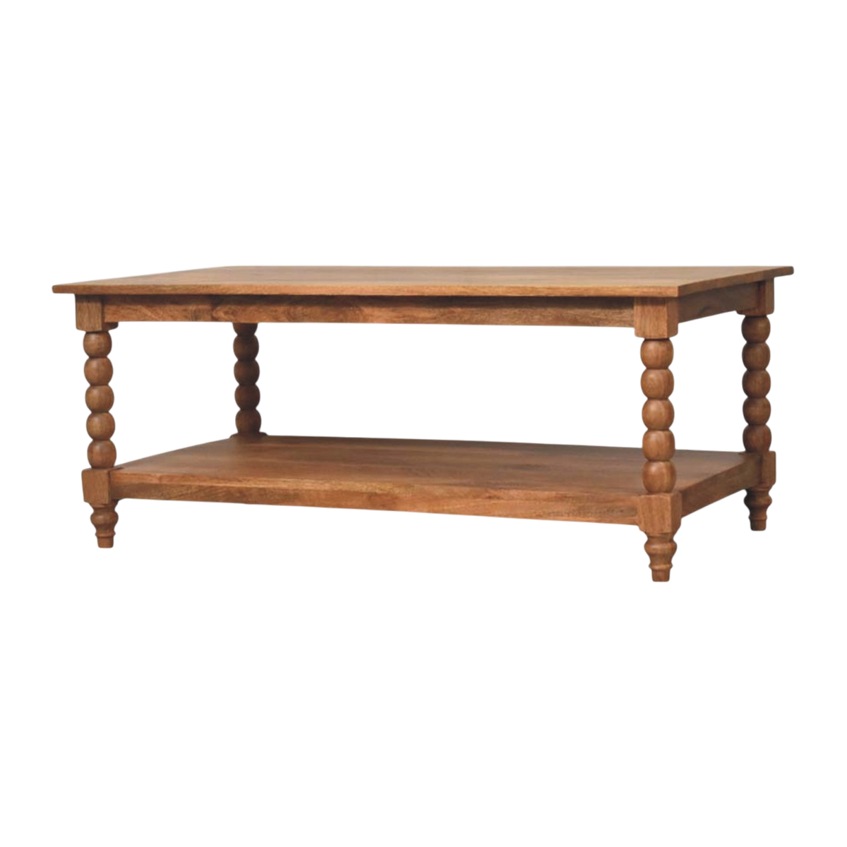Langham Spindle Coffee Table in Russet, three-quarter view showing the full profile.