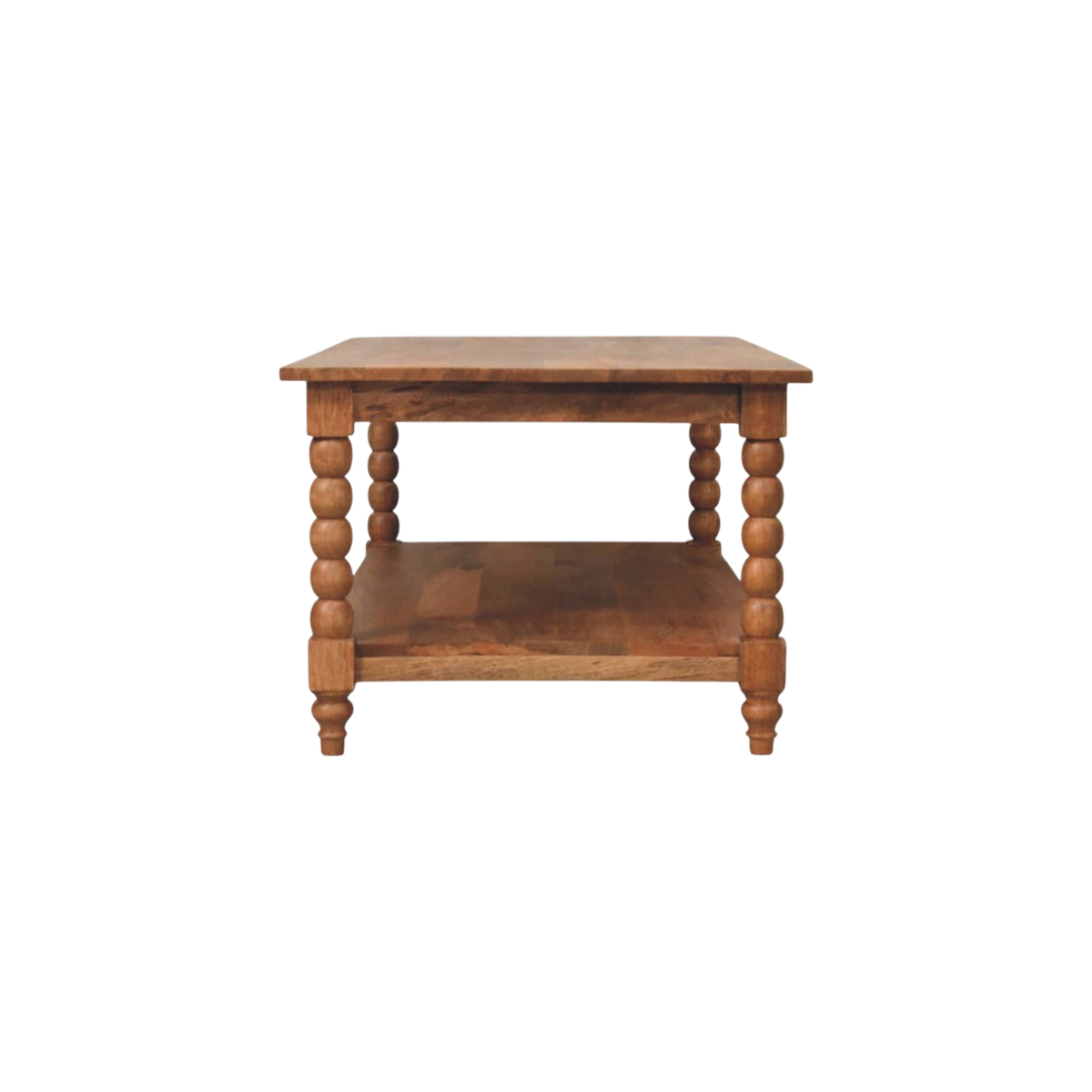 Langham Spindle Coffee Table in Russet, side view showing the depth.