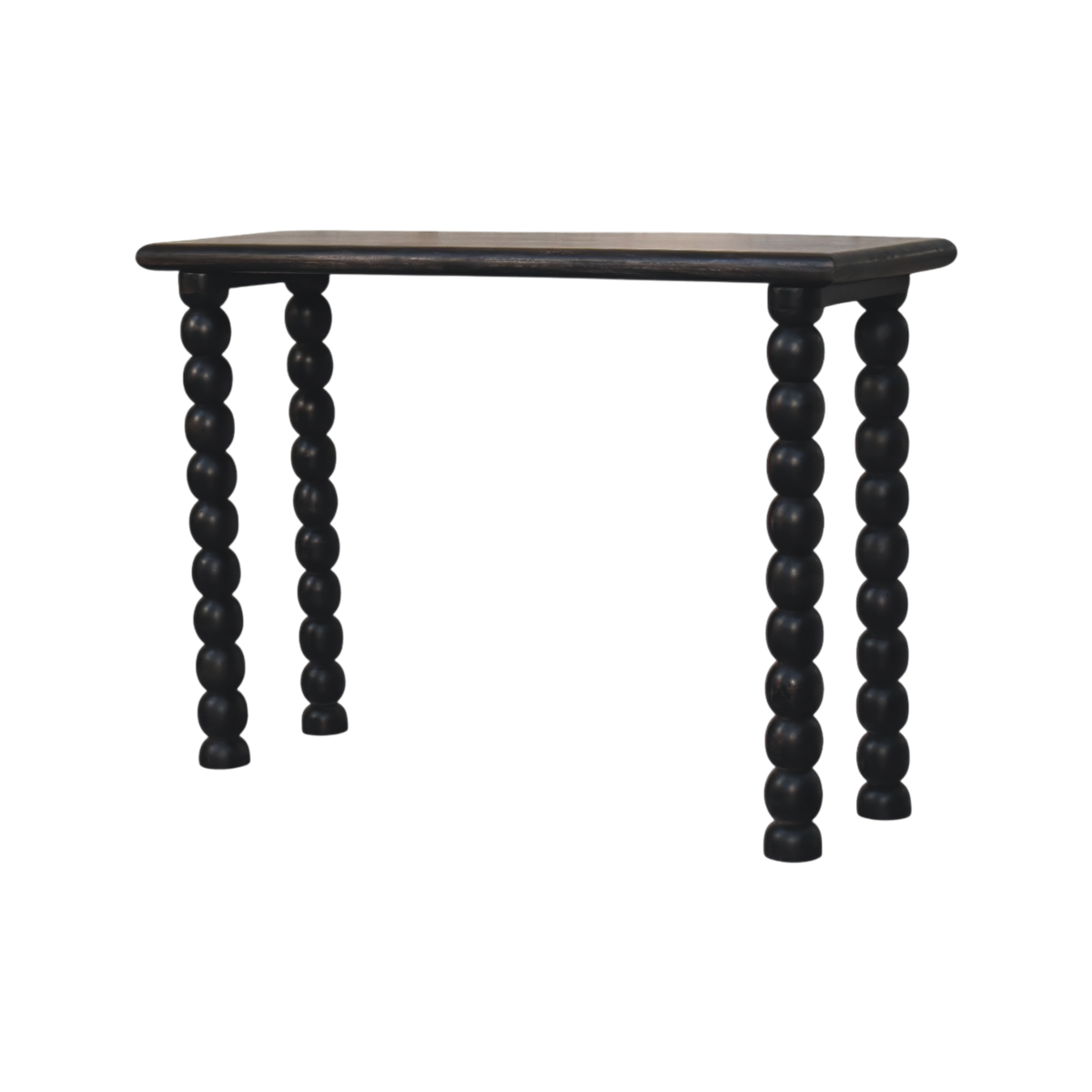 Langham Spindle Console in Charcoal, three-quarter view showing the full profile.