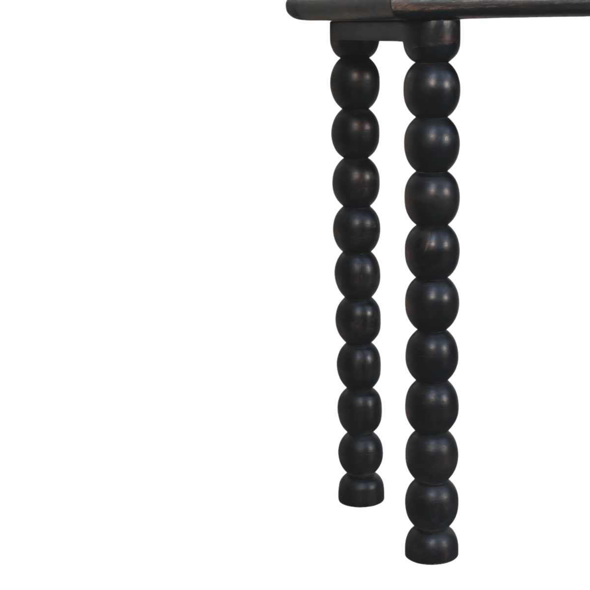 Close view of the bobbin turning on the Langham Spindle Console in Charcoal.