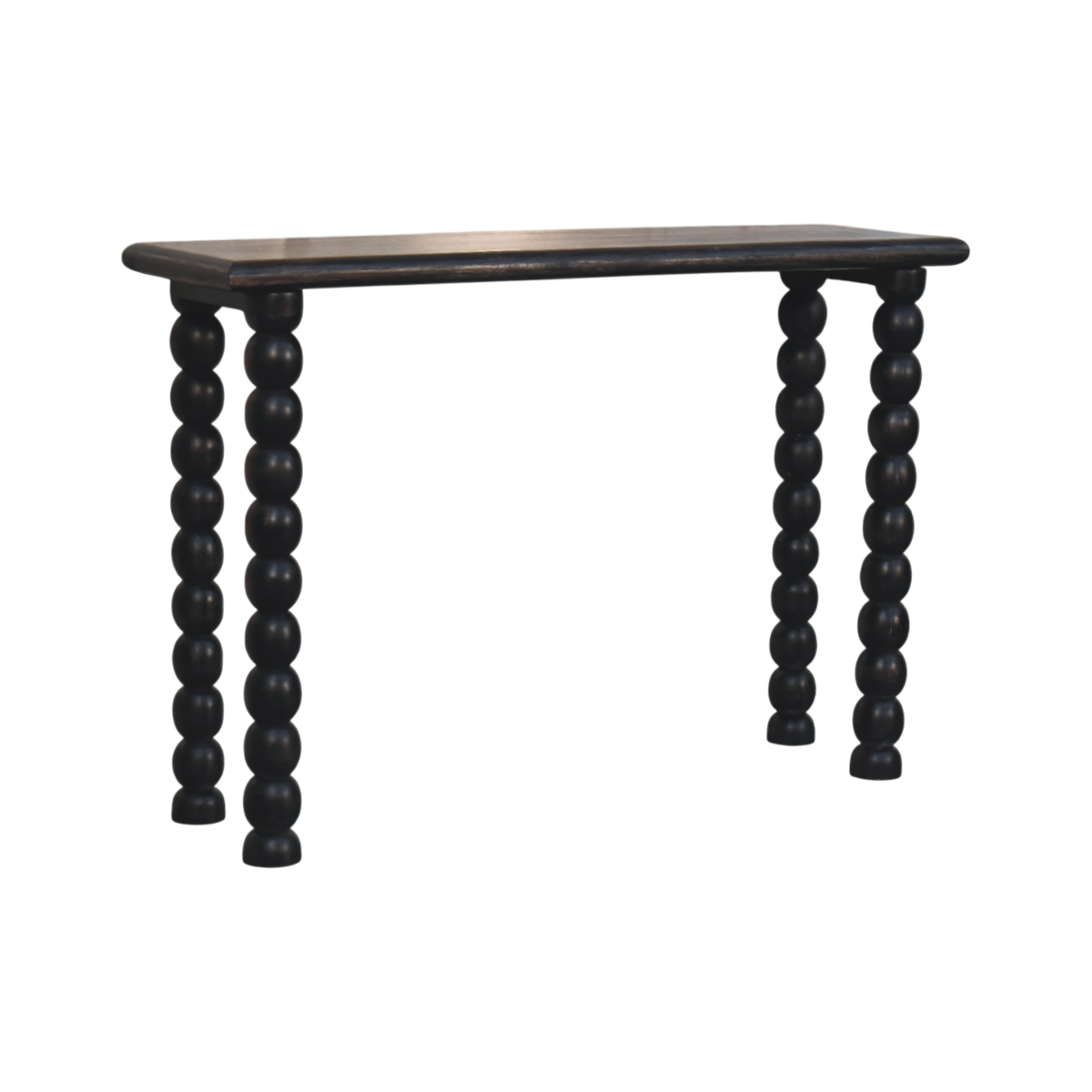 Langham Spindle Console in Charcoal, three-quarter view from the opposite side.