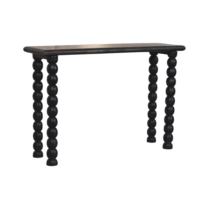 Langham Spindle Console in Charcoal, three-quarter view from the opposite side.