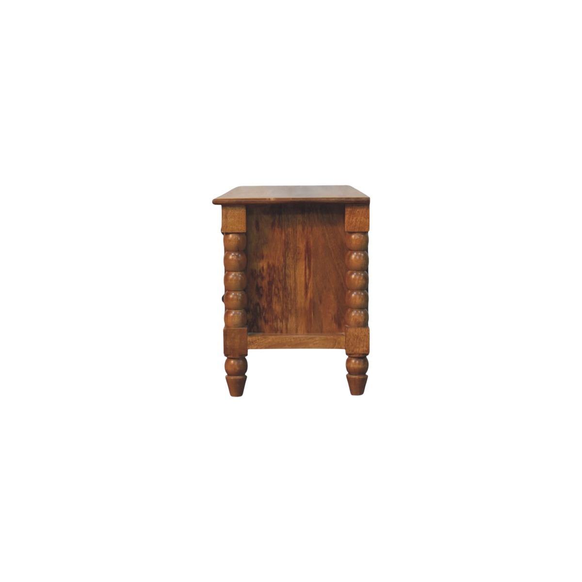 Langham Spindle Media Unit in Amber, side view showing the depth.