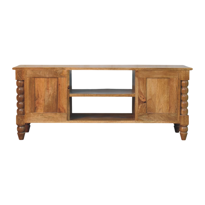 Langham Spindle Media Unit in Amber, rear view.