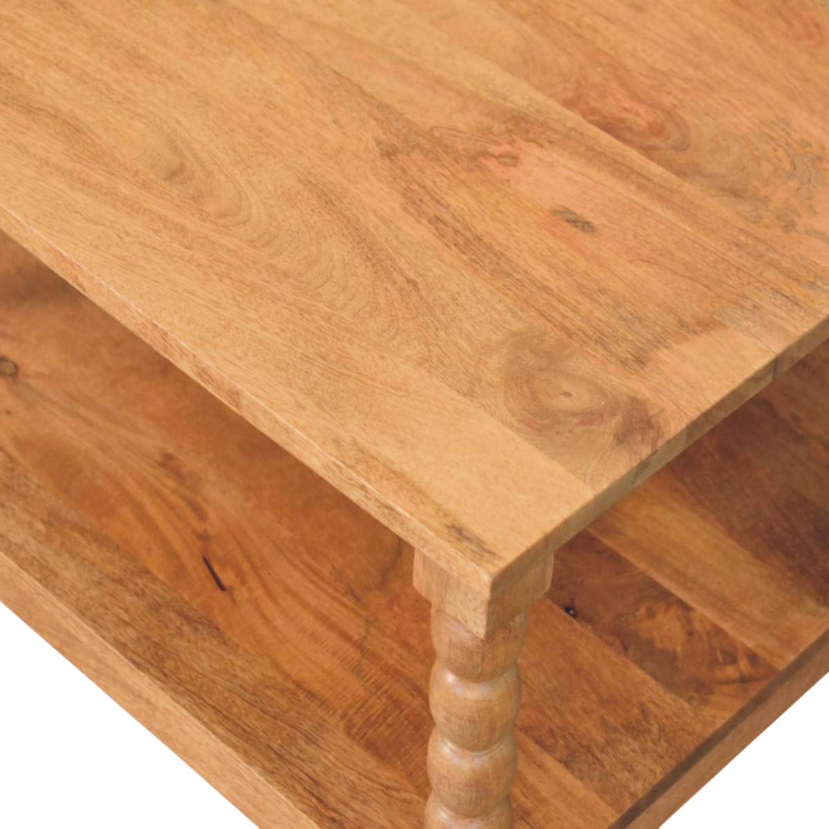 Close view of the grain on the tabletop on the Langham Square Coffee Table in Almond.