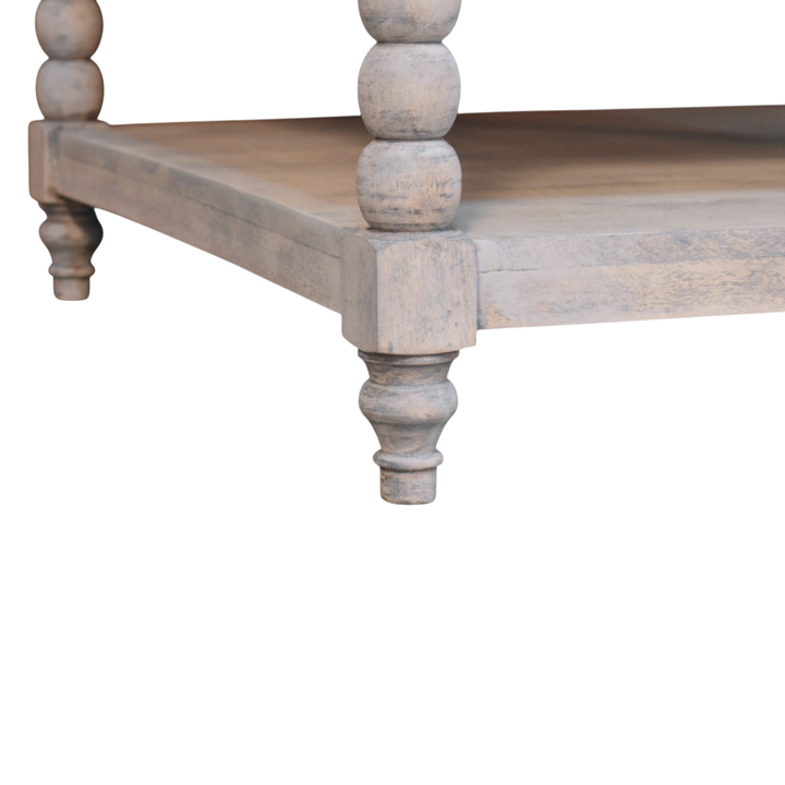 Close view of the bobbin turning on the Langham Square Coffee Table in Salt.