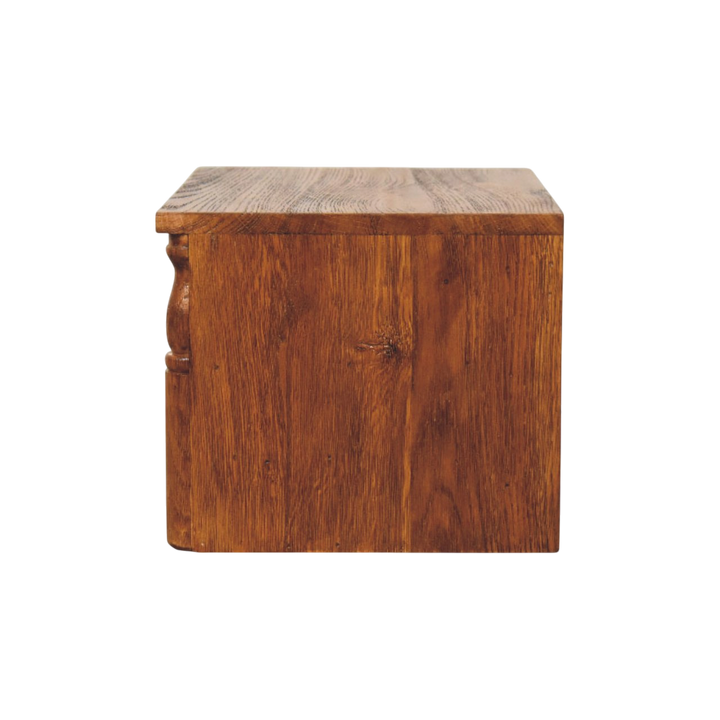 Langham Wall-Mounted Bedside Shelf in Amber, side view showing the depth.