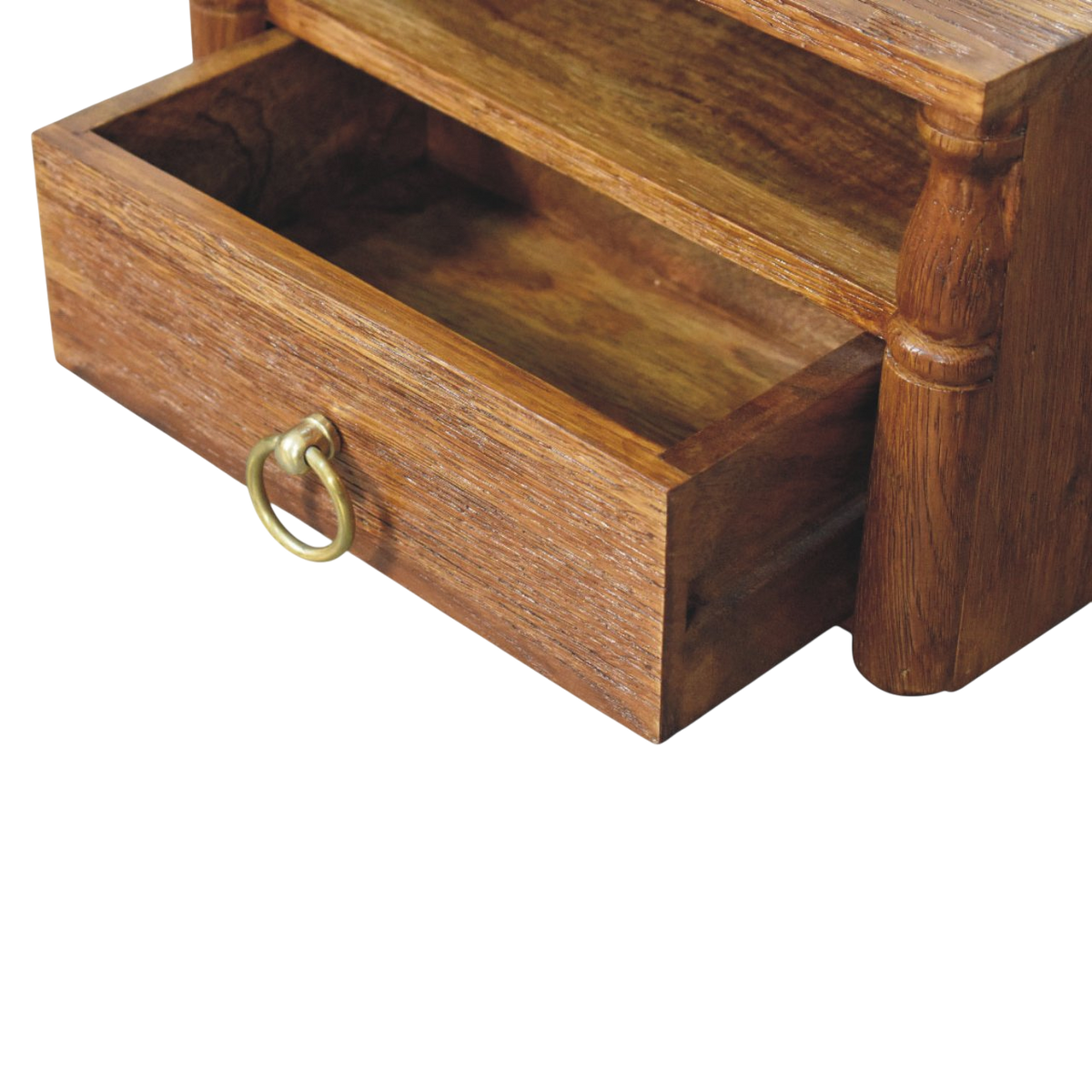 Langham Wall-Mounted Bedside Shelf in Amber, shown with a drawer open.