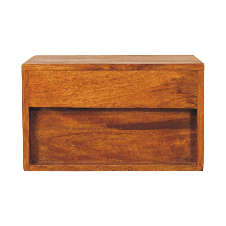 Langham Wall-Mounted Bedside Shelf in Amber, rear view.