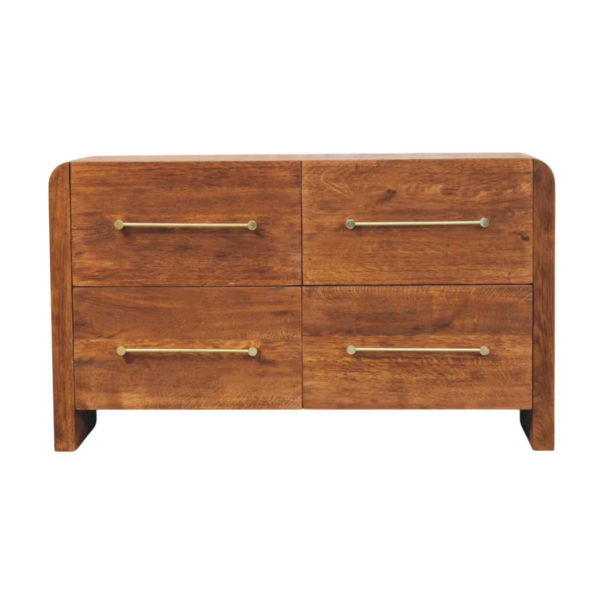 Lansdowne 4-Drawer Chest in Amber, front view. Solid hardwood throughout, amber finish that lets the grain move across the fronts, edges rounded off.