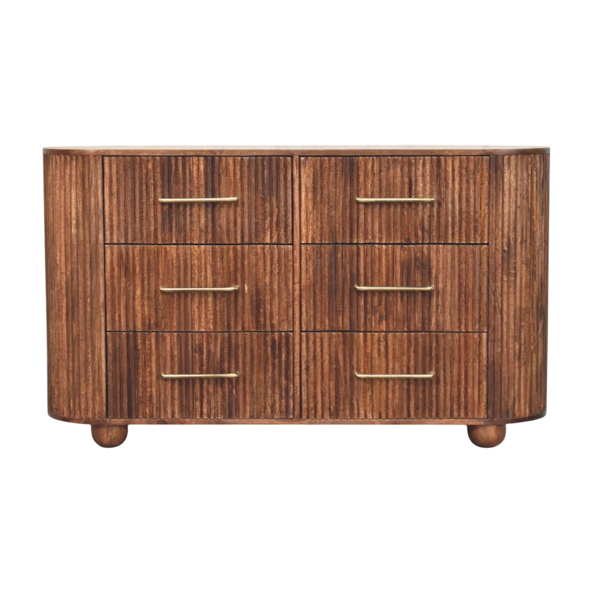 Lansdowne 6-Drawer Chest in Almond, front view. Solid hardwood throughout in a roasted almond finish.