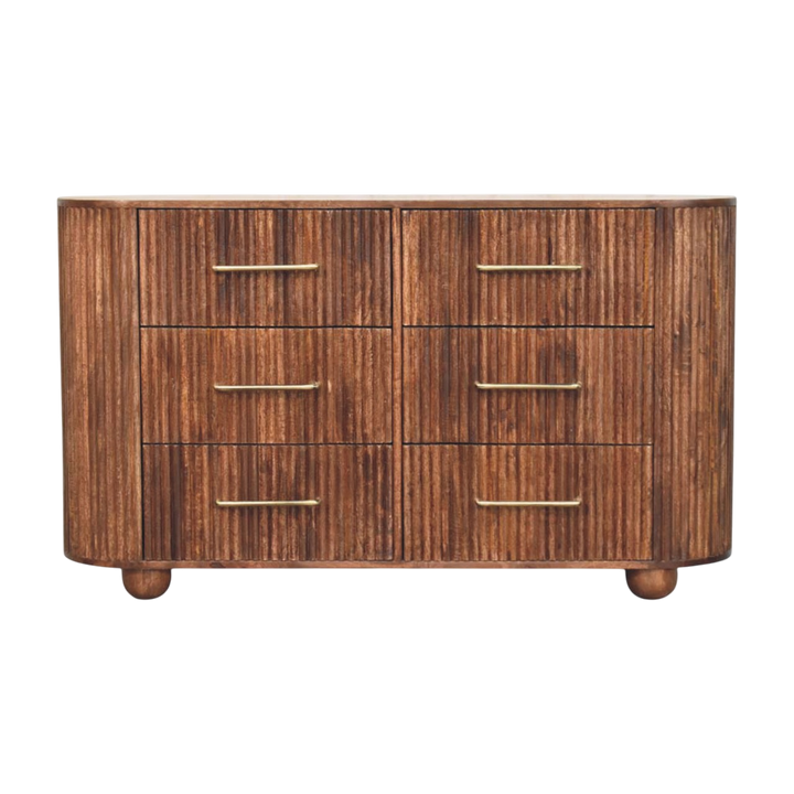 Lansdowne 6-Drawer Chest in Almond, front view. Solid hardwood throughout in a roasted almond finish.