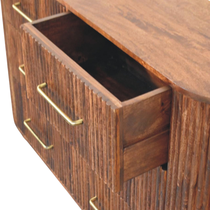 Lansdowne 6-Drawer Chest in Almond, shown with a drawer open.