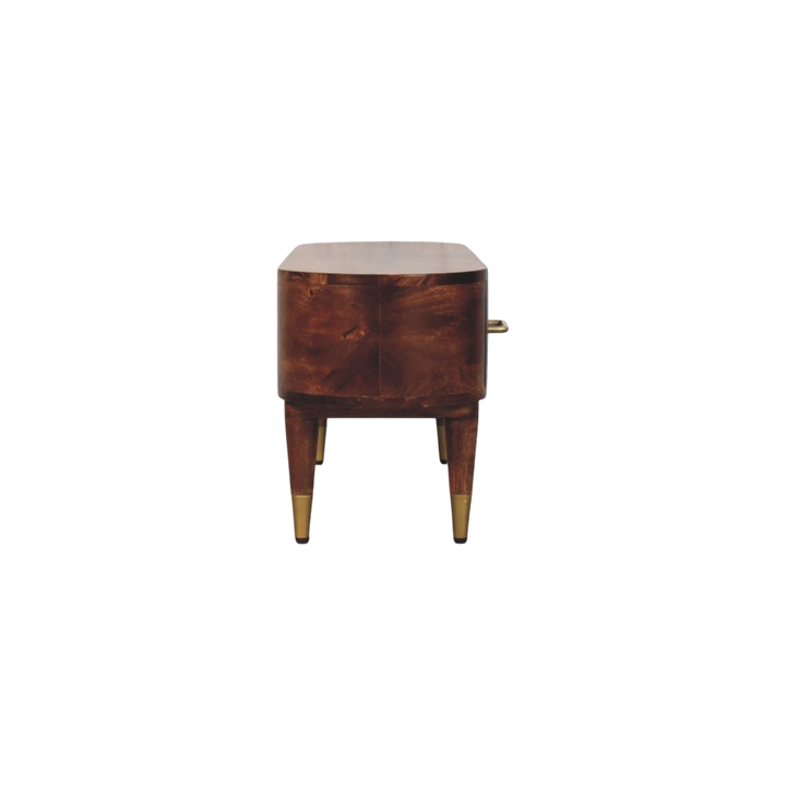 Lansdowne Curved Media Unit in Almond, side view showing the depth.