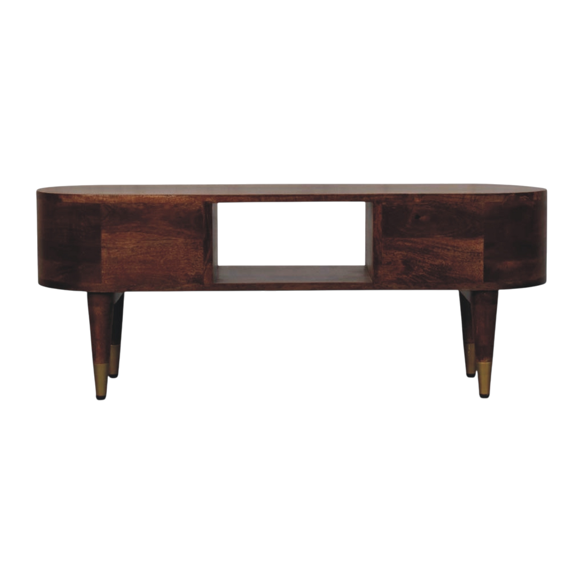 Lansdowne Curved Media Unit in Almond, rear view.