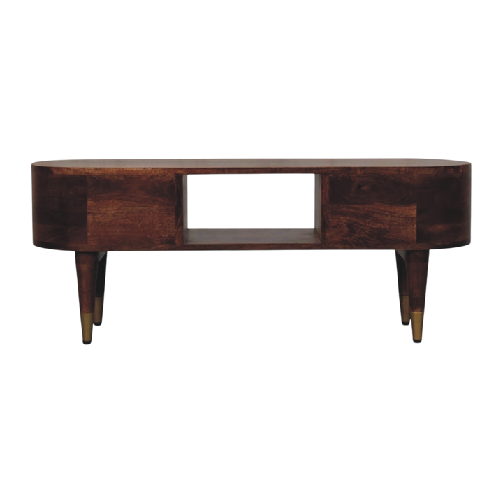 Lansdowne Curved Media Unit in Almond, rear view.