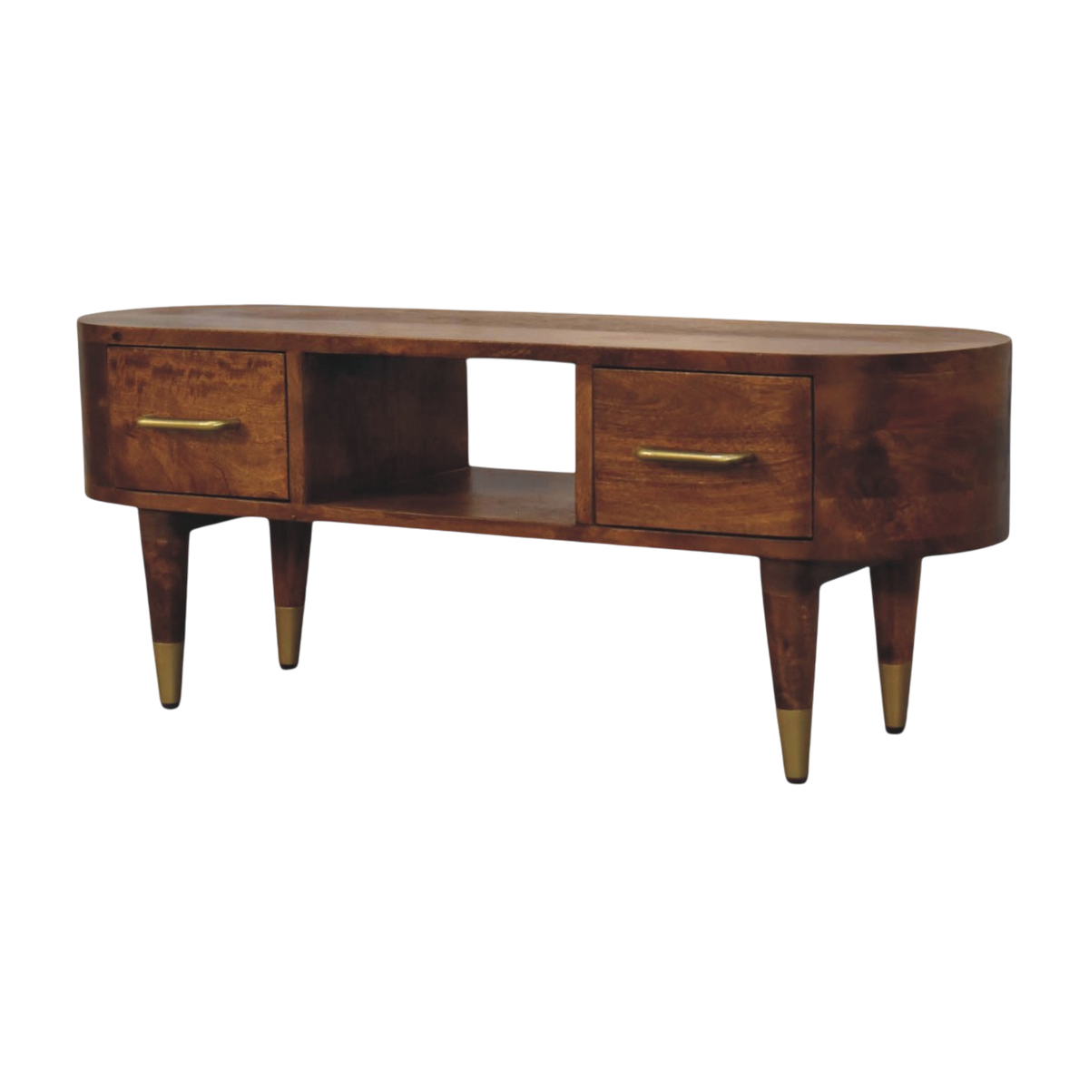 Lansdowne Media Unit in Chestnut, three-quarter view showing the full profile.