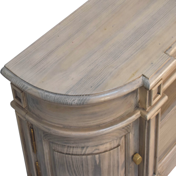 Close view of the grain on the tabletop on the Lansdowne Media Unit in Driftwood.