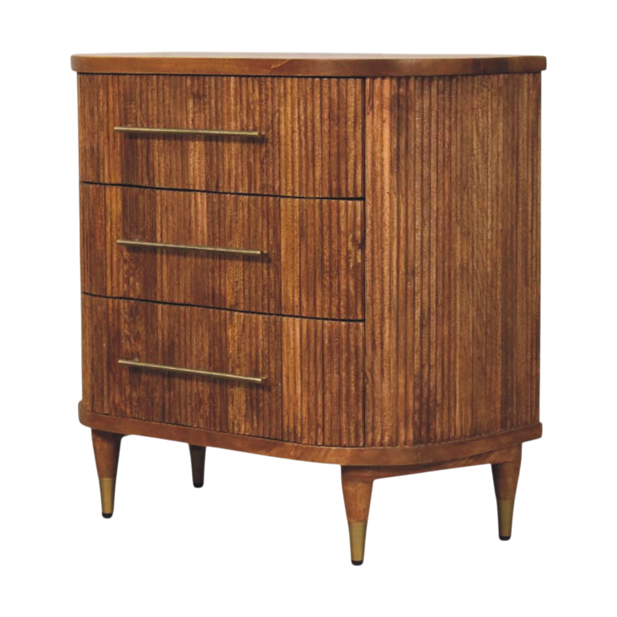 Lansdowne Ribbed 3-Drawer Chest in Amber, three-quarter view showing the full profile.