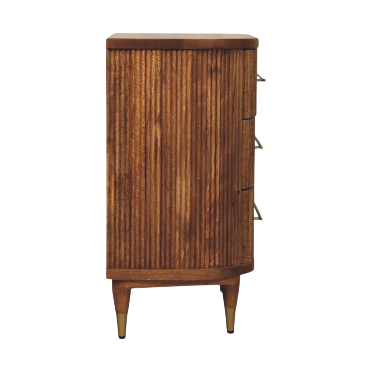 Lansdowne Ribbed 3-Drawer Chest in Amber, side view showing the depth.