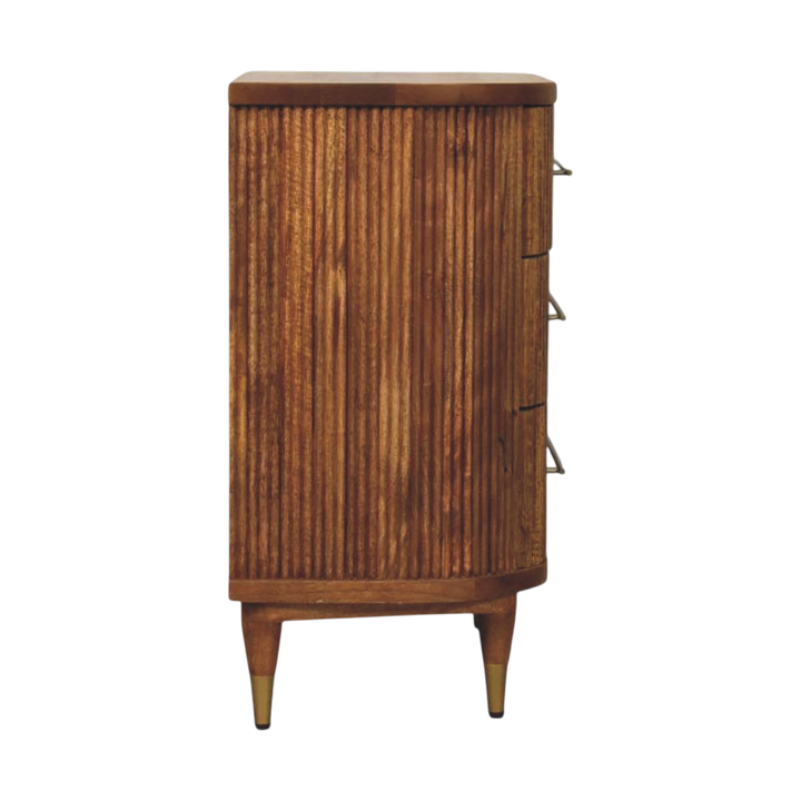 Lansdowne Ribbed 3-Drawer Chest in Amber, side view showing the depth.