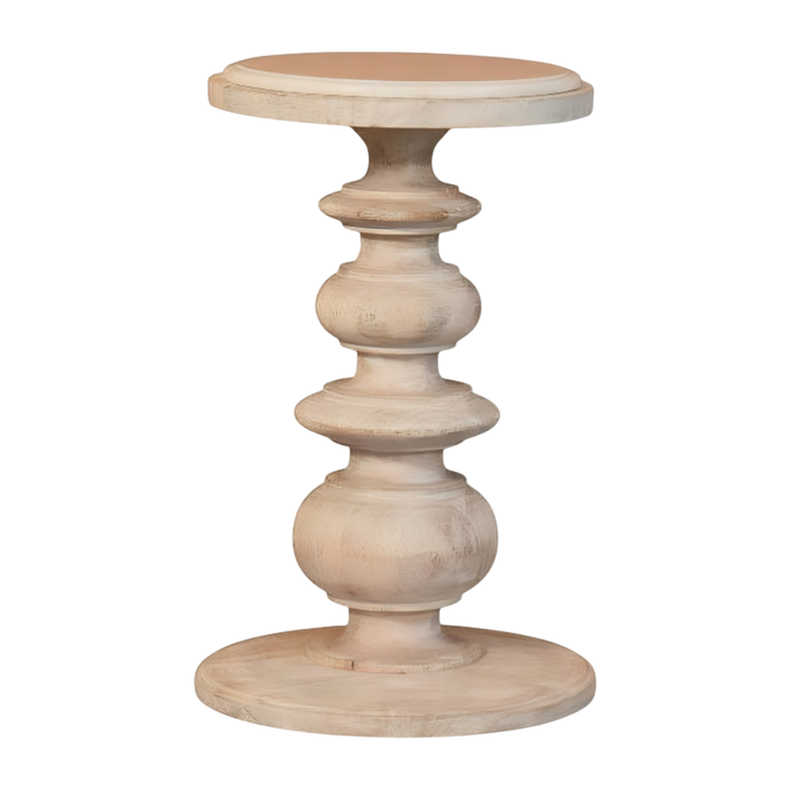 Lucca Table in Salt, front view. Natural marble top on a curved salted oak base.
