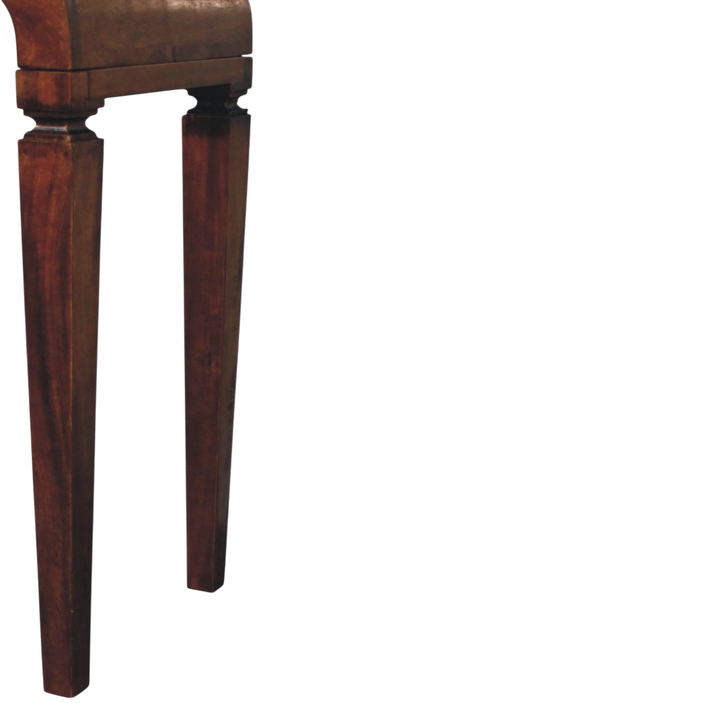 Close view of the legs on the Marlow Curved Console Table in Chestnut.