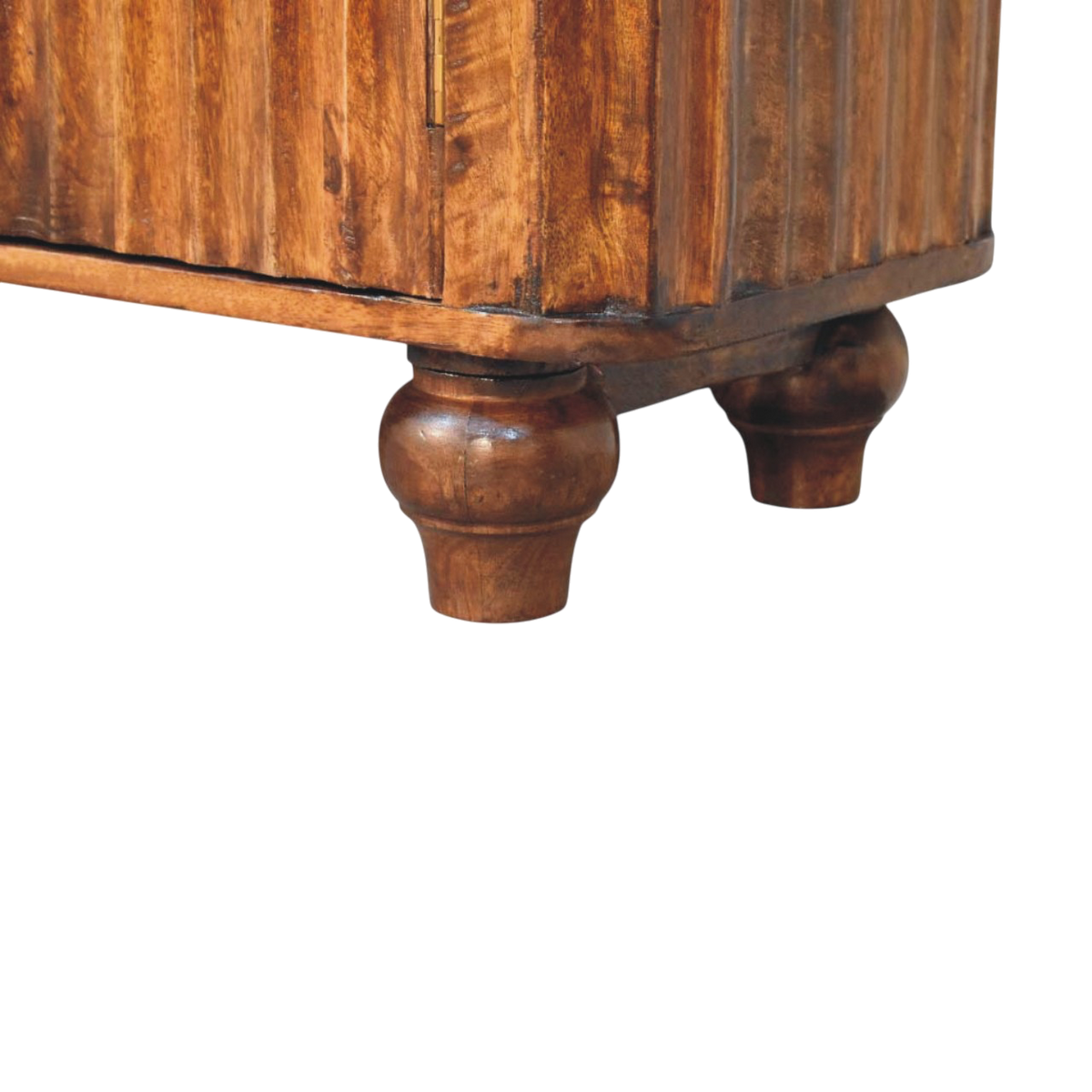 Close view of the feet on the Marlow Curved Sideboard in Chestnut.