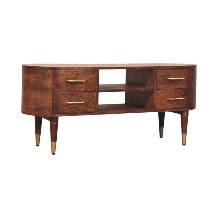 Marlow Media Unit in Claret, three-quarter view showing the full profile.